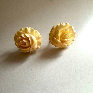 Vintage Carved Bone Flower Screw Back Earrings